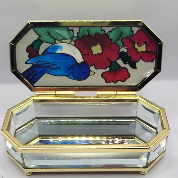 Vintage Joan Baker Design Hand Painted Stained glass&brass Trinket Box - Picture 3 of 4
